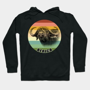 Buffalo Bull Close-up on Vintage Retro Africa Sunset Hoodie